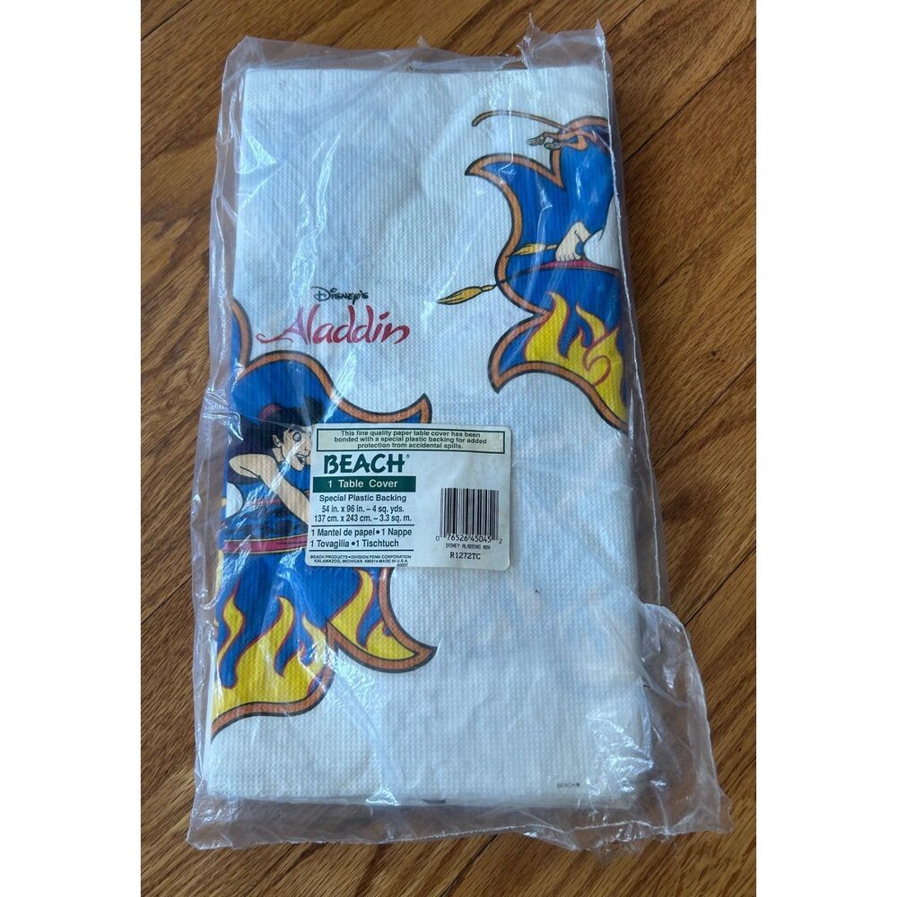 Vintage 90'S Disney Aladdin Birthday Party Supplies Paper Tablecloth 1992 NOS